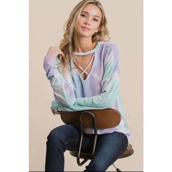 Lovely Melody - Tie Dye French Terry Women's Shirt with Criss - NWOT - Picture 3 of 5